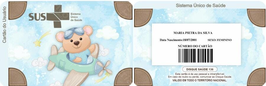 Cartão SUS Infantil Ursinho Aviador Editável no Canva