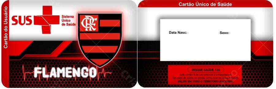Cartão SUS Flamengo Vermelho e Preto Editável no Canva