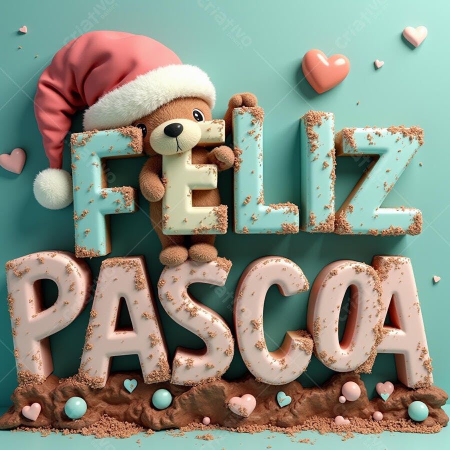 Ursinho Feliz Páscoa letras 3D