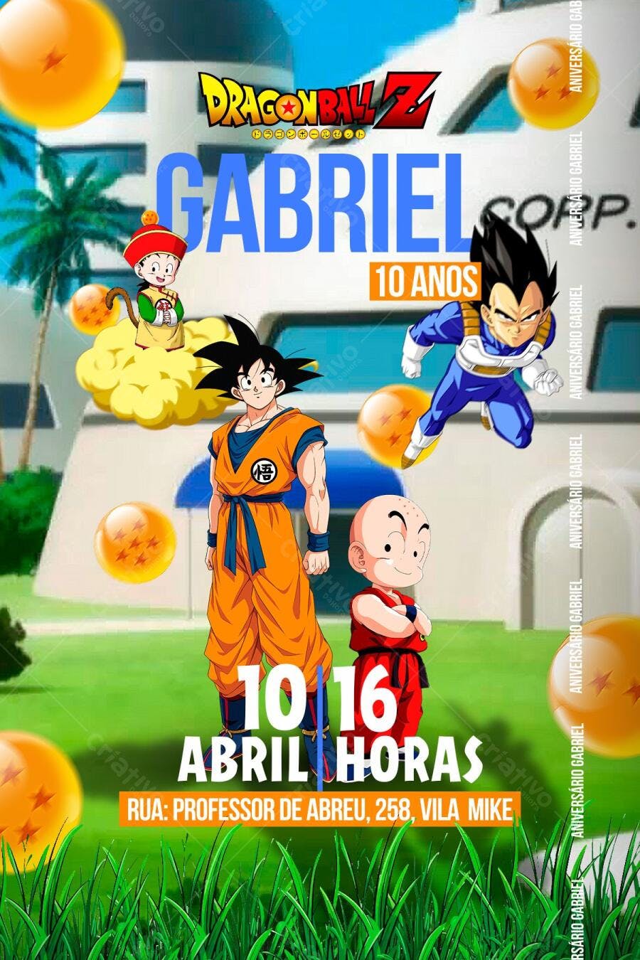 Convite de Aniversário Dragon Ball Z Editável no Canva