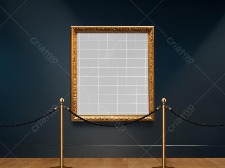 Mockup Quadro Dourado em Galeria de Arte