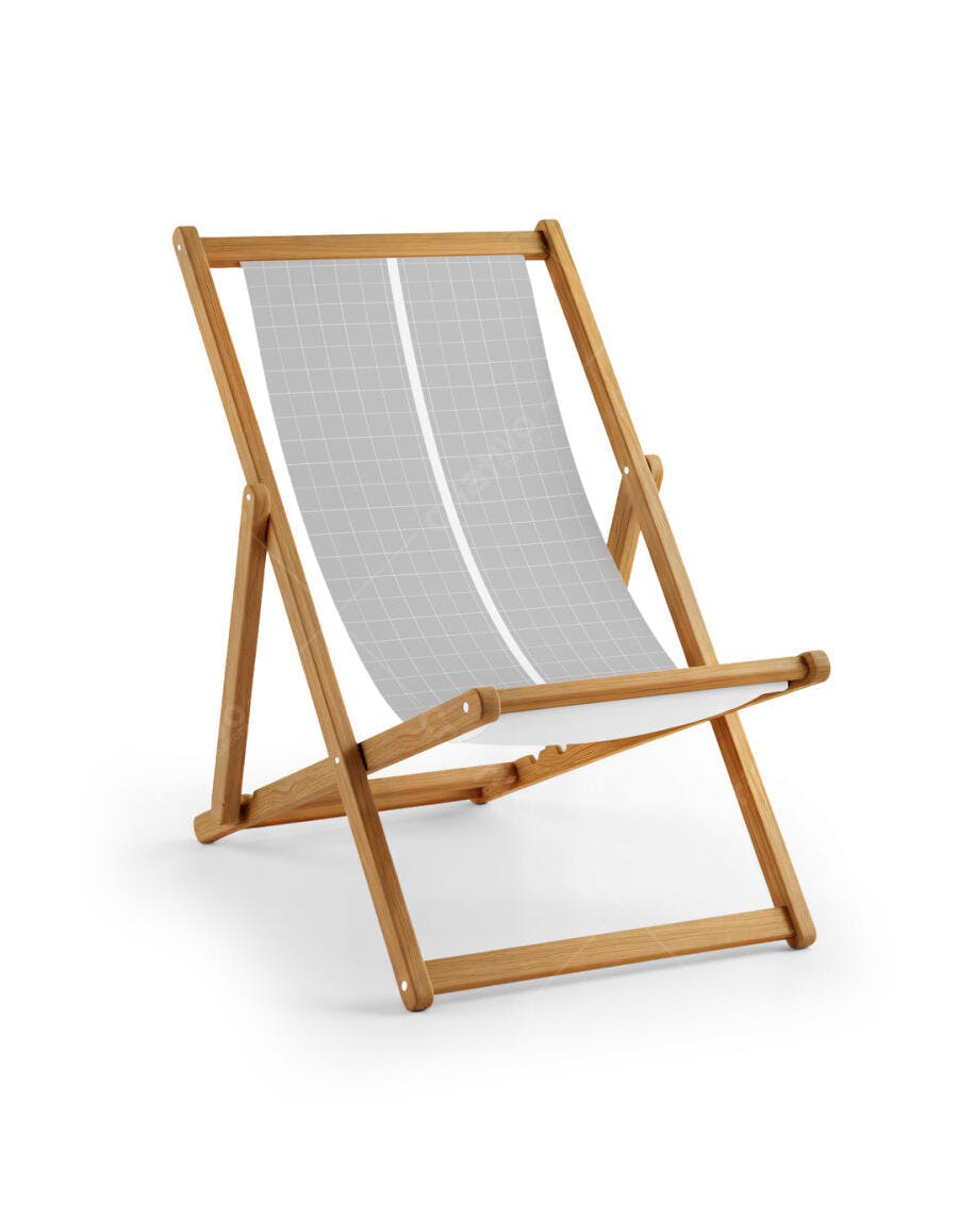 Mockup de Cadeira de Praia em Madeira com Tecido Cinza