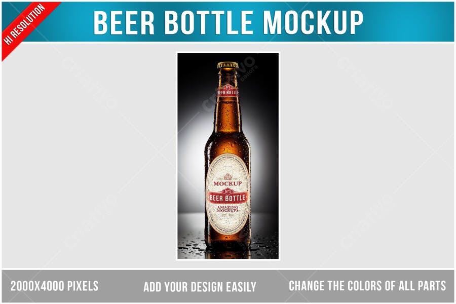Mockup Garrafa Cerveja: Realista com Gotas d'Água