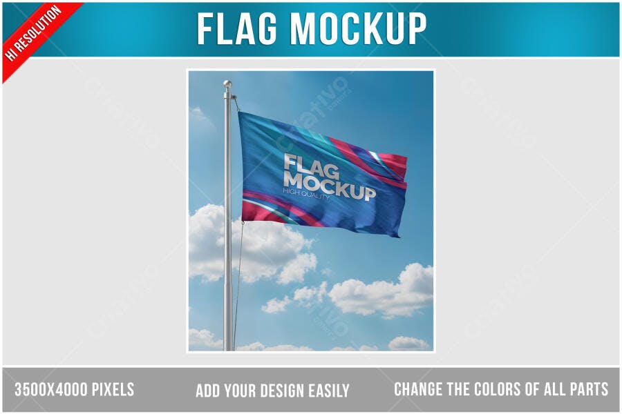 Mockup de Bandeira Realista: Azul, Rosa e Vermelho