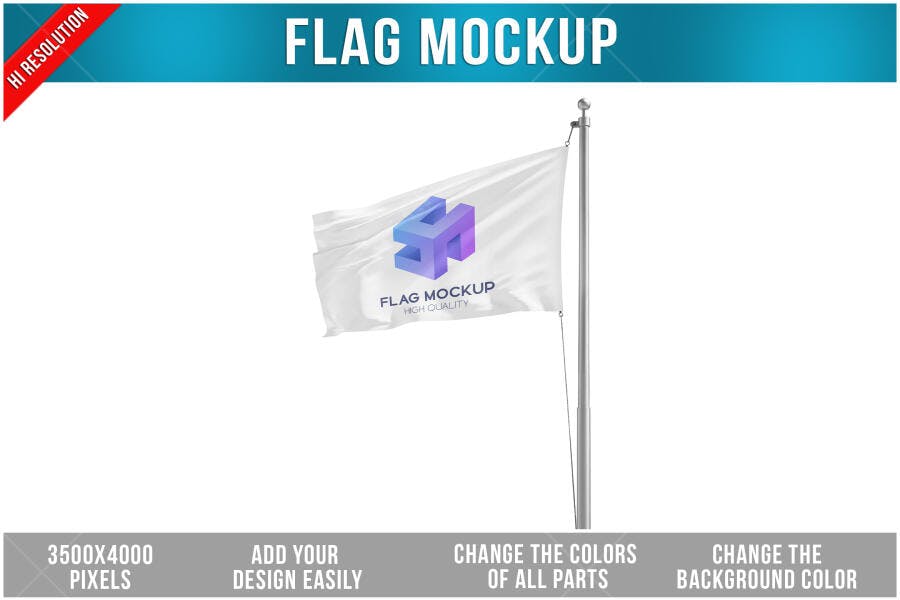 Mockup Bandeira Realista: Design Moderno em tons Lilás e Azul