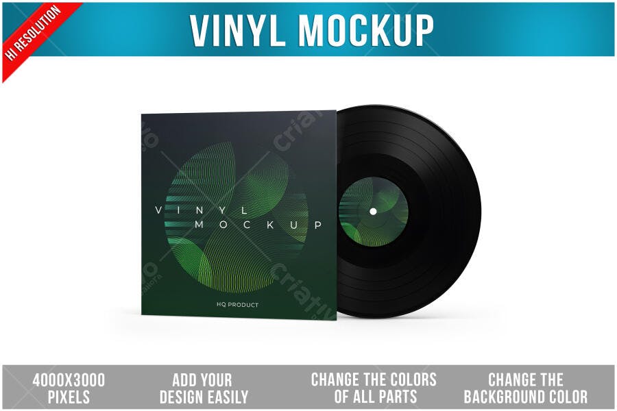 Mockup de Vinil Realista: Capa e Disco com Design Moderno