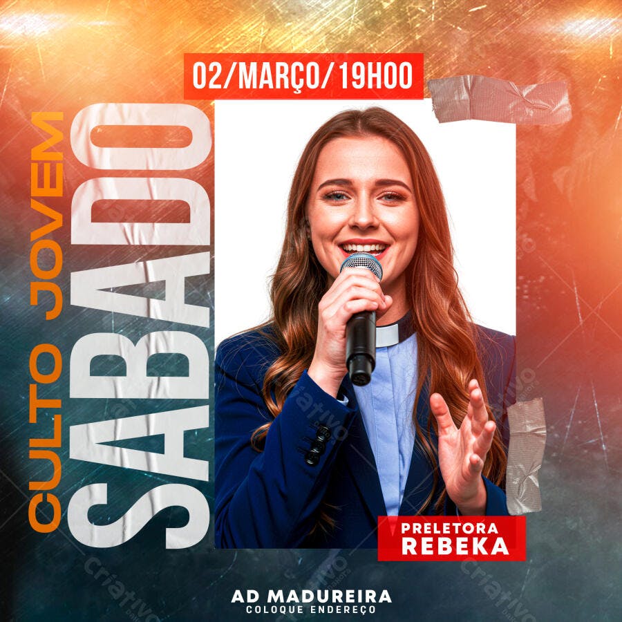 Flyer para Culto Jovem 02 de Março PSD Editável