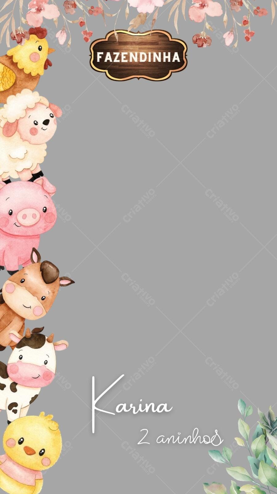 Convite Festa Infantil Fazendinha Animais Editável no Canva
