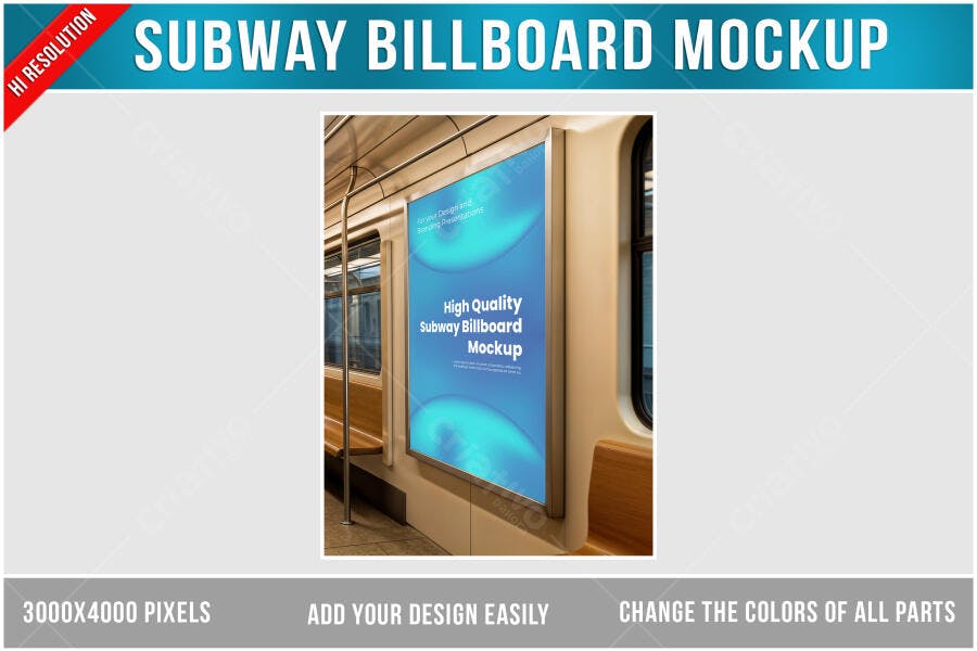 Mockup Realista de Painel Publicitário em Metrô