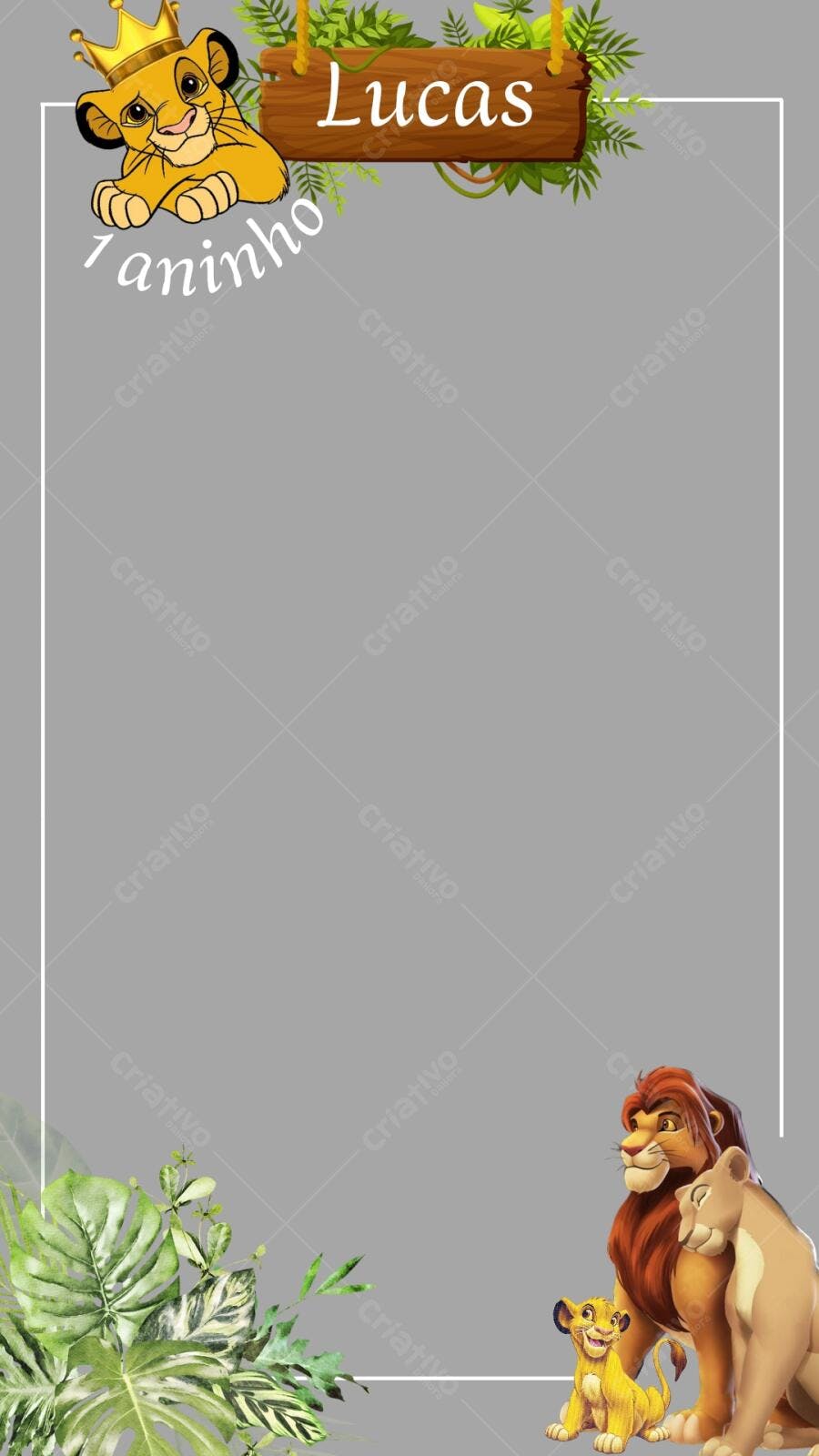 Convite de aniversário infantil Rei Leão 1 aninho Editável no Canva