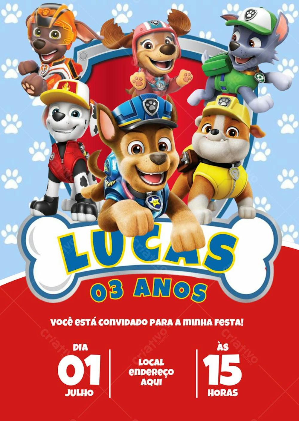 Convite aniversário infantil patrulha canina meu aniversário está convidado