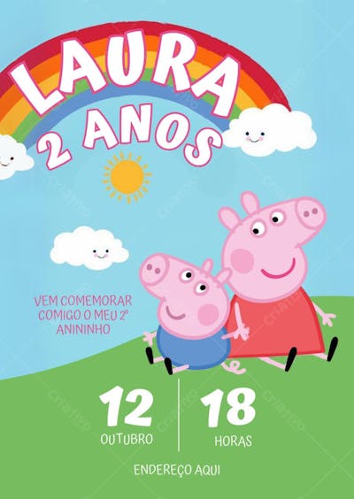 Convite de aniversário infantil Peppa e George Pig