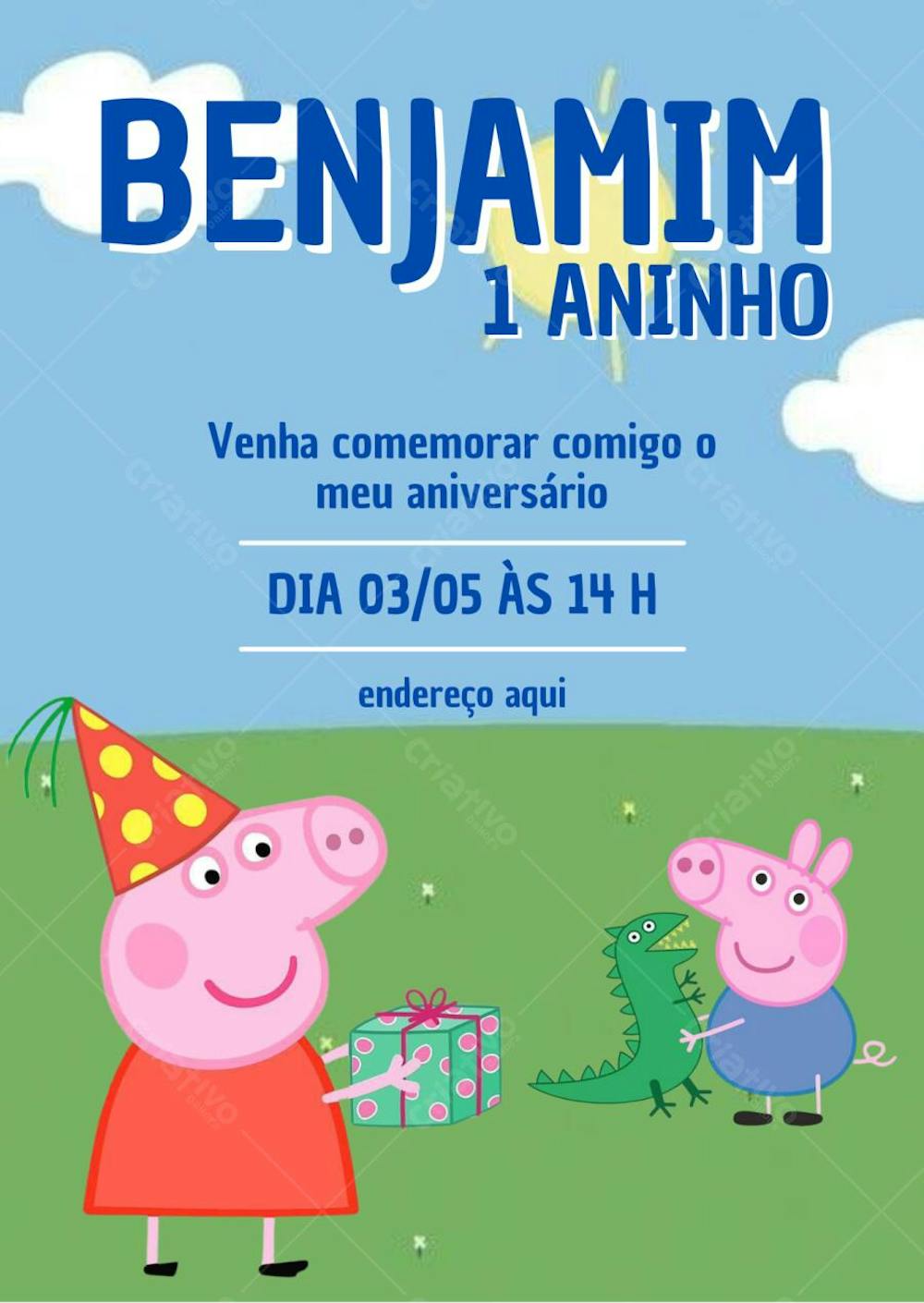 Convite de aniversário infantil Peppa  Pig vem comemorar
