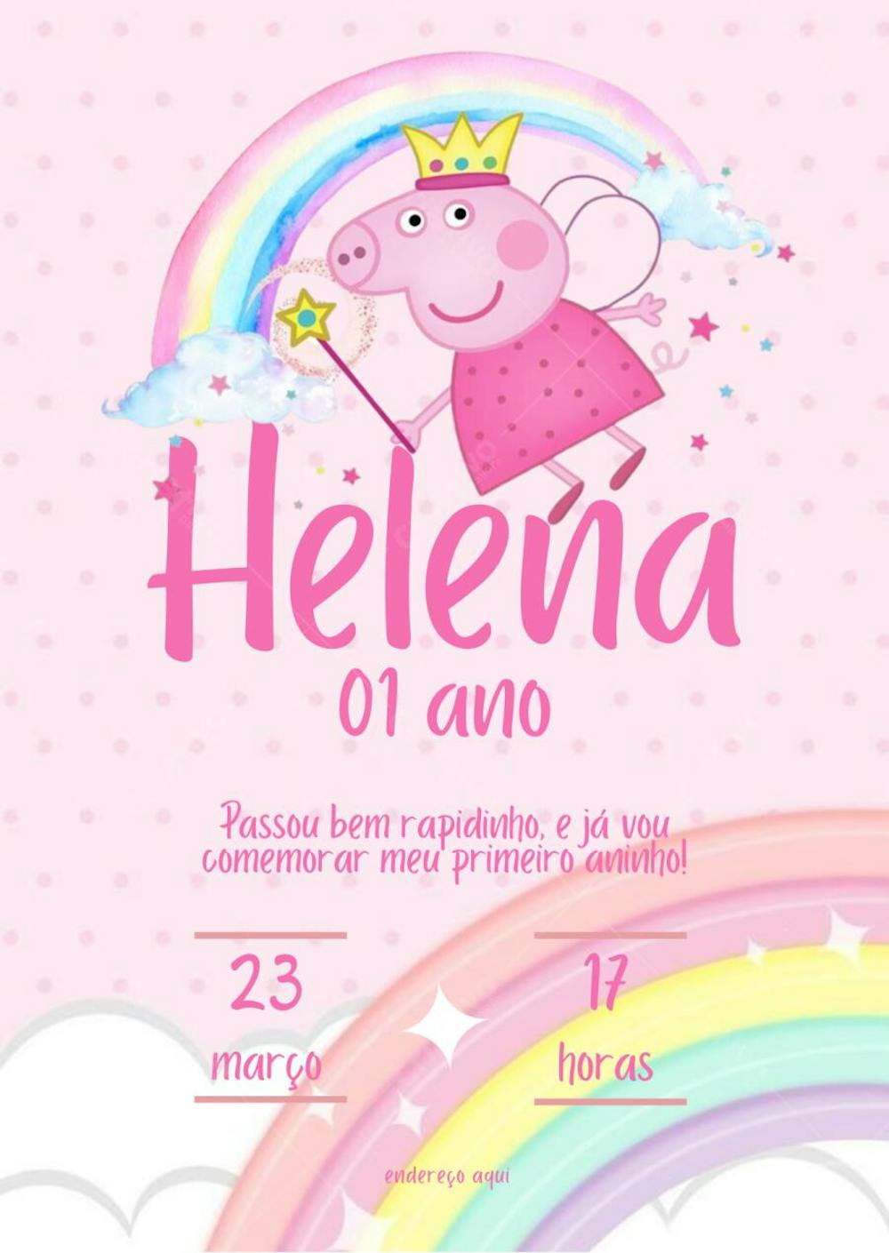 Convite de aniversário infantil Peppa Pig fada