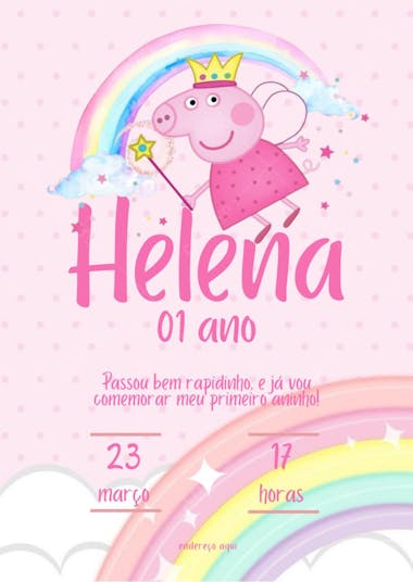Convite de aniversário infantil Peppa Pig fada