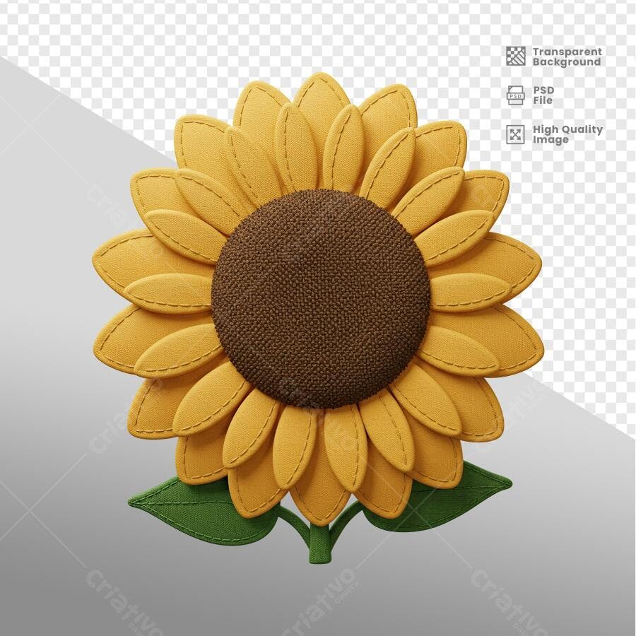 Ilustração Girasol em 3D PSD Editável