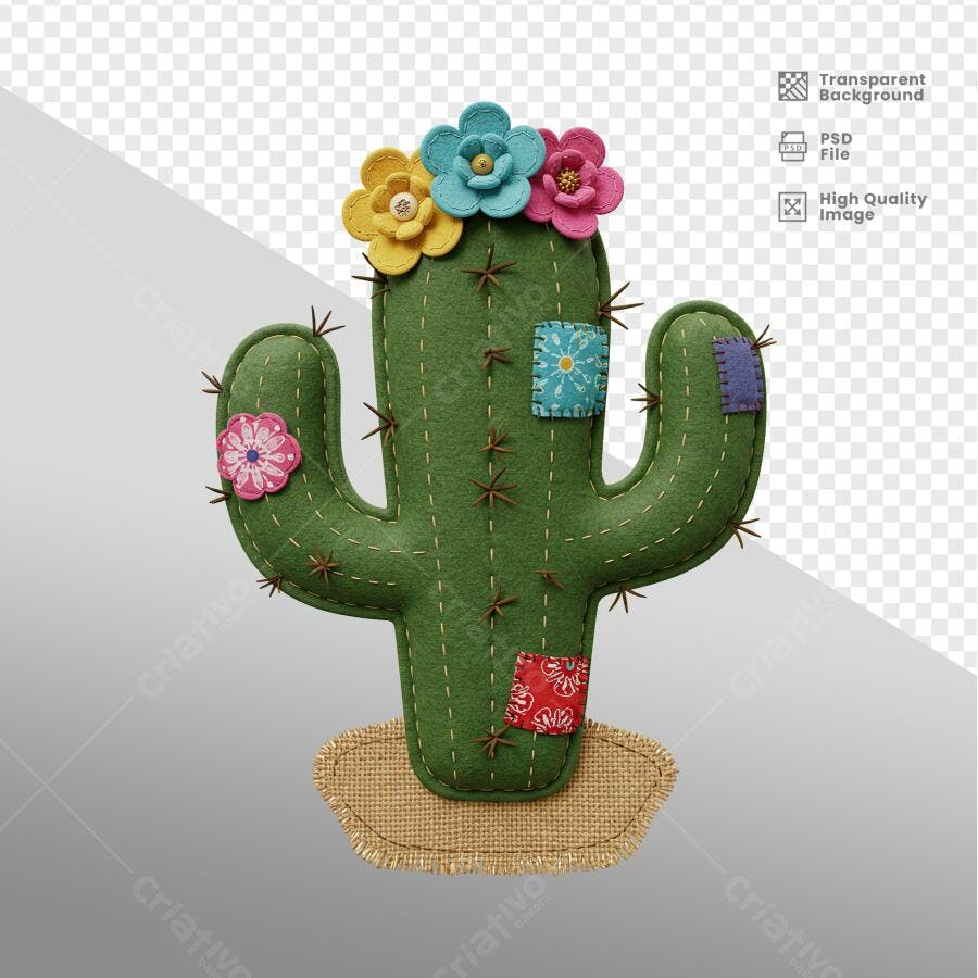 Ilustração de Cacto Artesanal PSD Editável