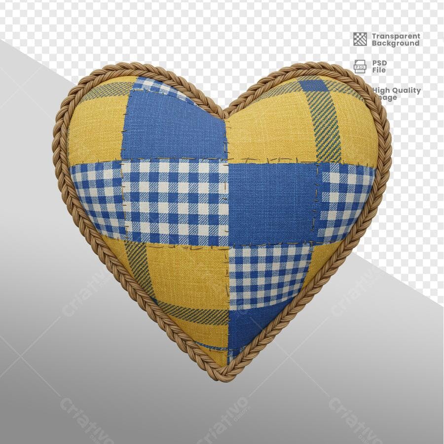 Almofada em Formato de Coração Patchwork PSD Editável