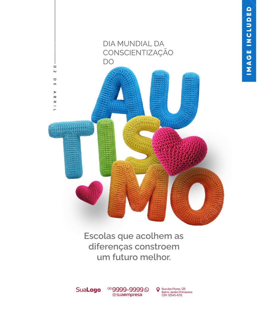 Flyer Dia Mundial do Autismo 02 de Abril PSD Editável