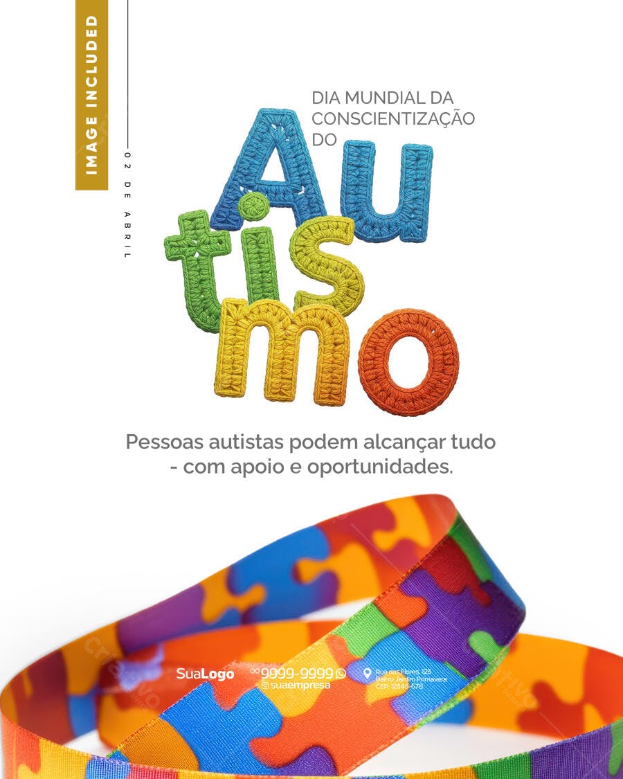 Flyer Dia Mundial do Autismo 02 de Abril PSD Editável