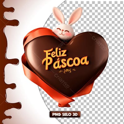 FELIZ PÁSCOA COELHO FOFO E CORAÇÃO DE CHOCOLATE