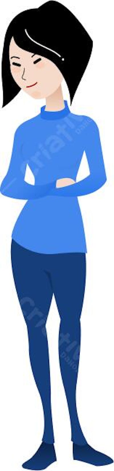 Mulher asiática Personagem Vetorial Flat – Ilustração Minimalista