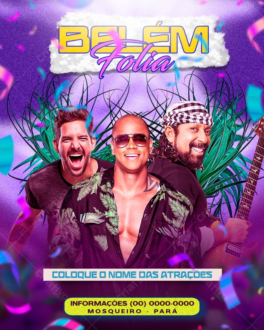 Flyer para Evento Musical Belém Folia PSD Editável