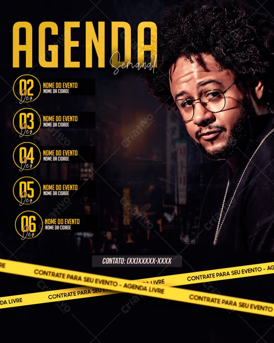 Flyer Agenda Semanal para Músico PSD Editável