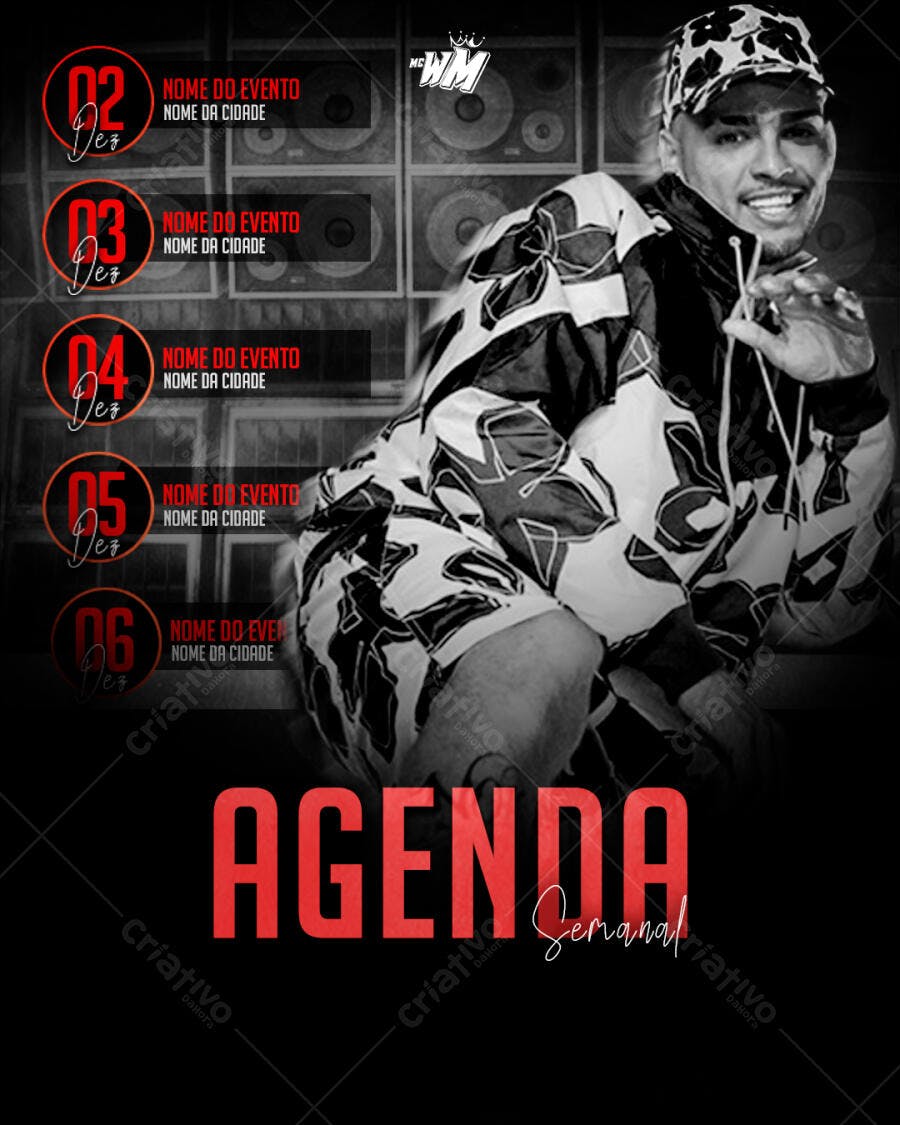 Flyer Agenda Semanal Dezembro PSD Editável