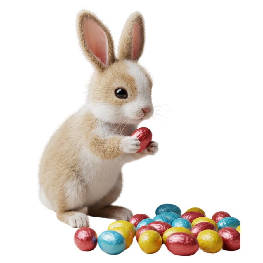 Páscoa: Coelho com Ovos de Chocolate PSD Editável