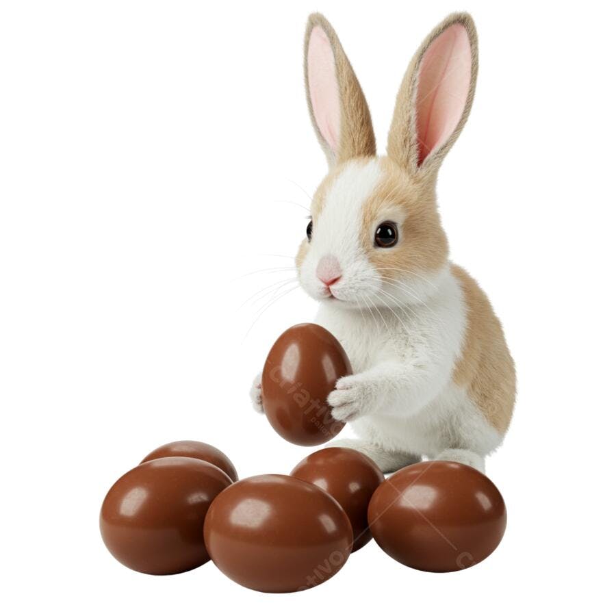 Páscoa: Coelho e Ovos de Chocolate PSD Editável