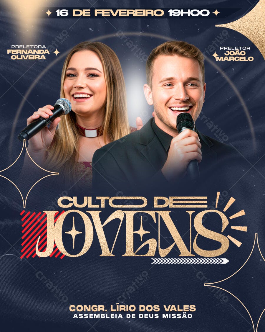 Flyer para Culto de Jovens 16 de Fevereiro PSD Editável