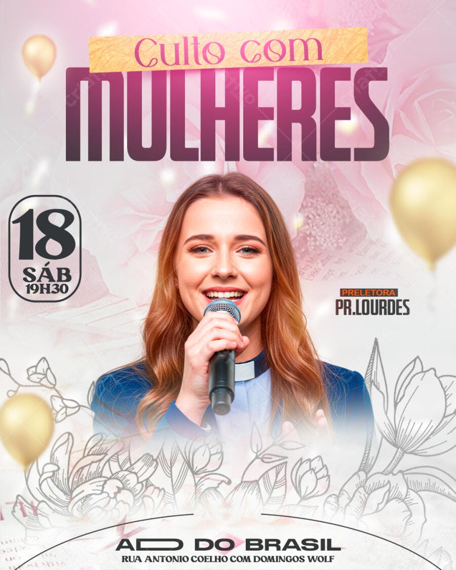 Flyer para Culto com Mulheres PSD Editável