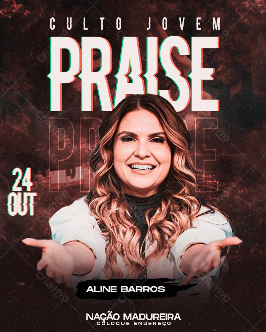 Flyer para Culto Jovem com Aline Barros PSD Editável