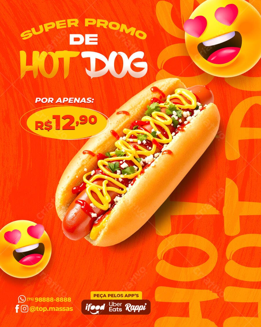 Flyer Promoção Hot Dog R$12,90 PSD Editável