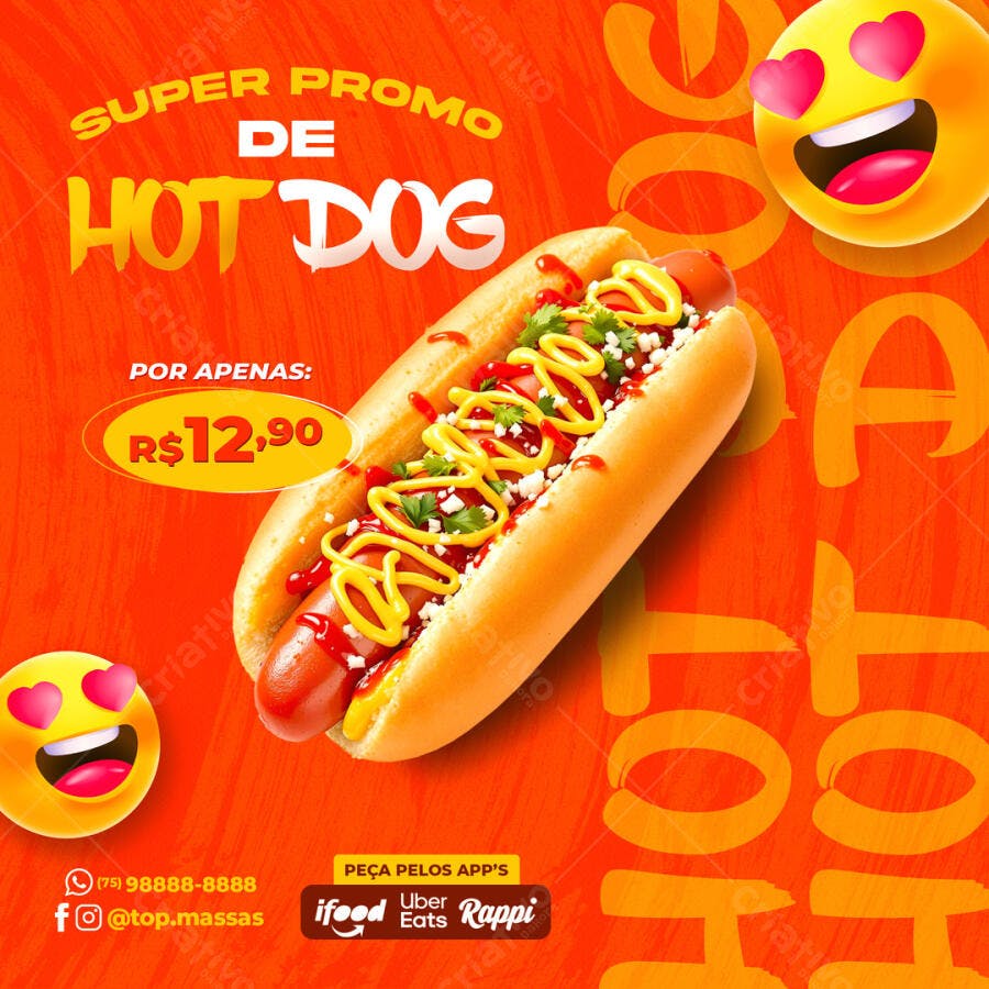 Flyer Promoção Hot Dog R$12,90 PSD Editável