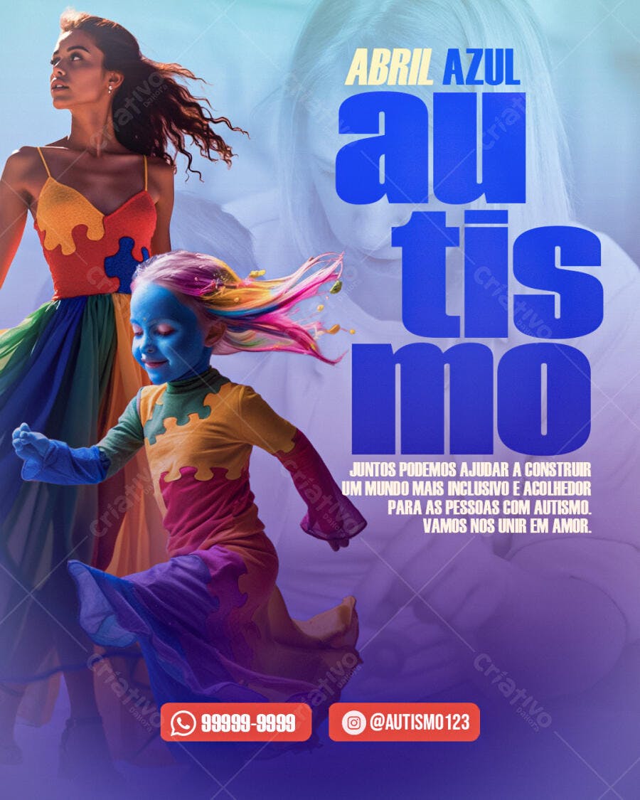 Flyer Abril Azul: Conscientização Autismo PSD Editável