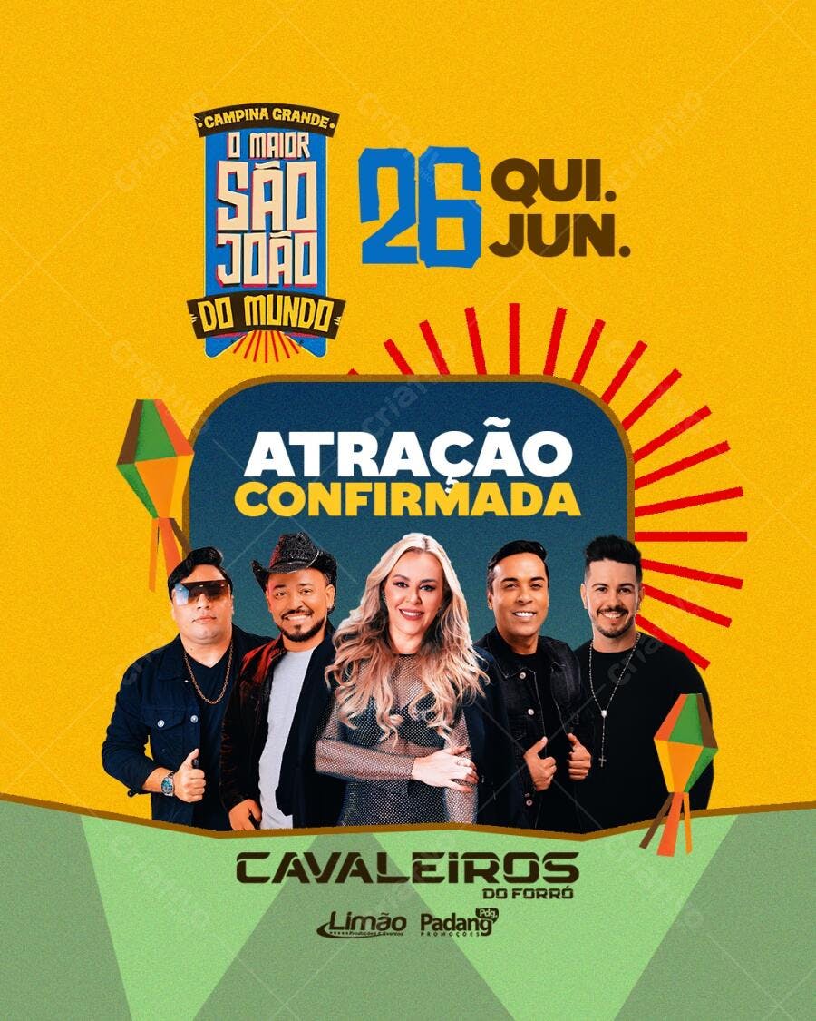 Flyer Festa Junina Cavaleiros do Forró PSD Editável