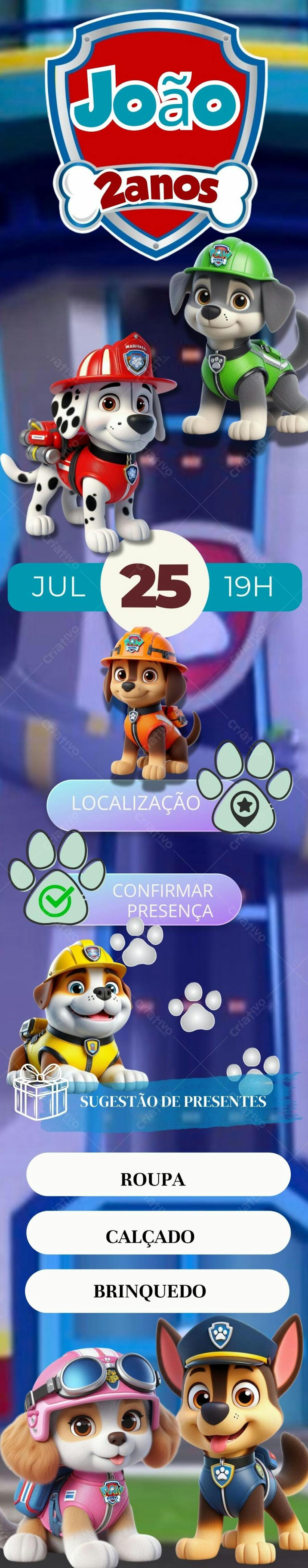 Convite infantil infinito Patrulha canina 