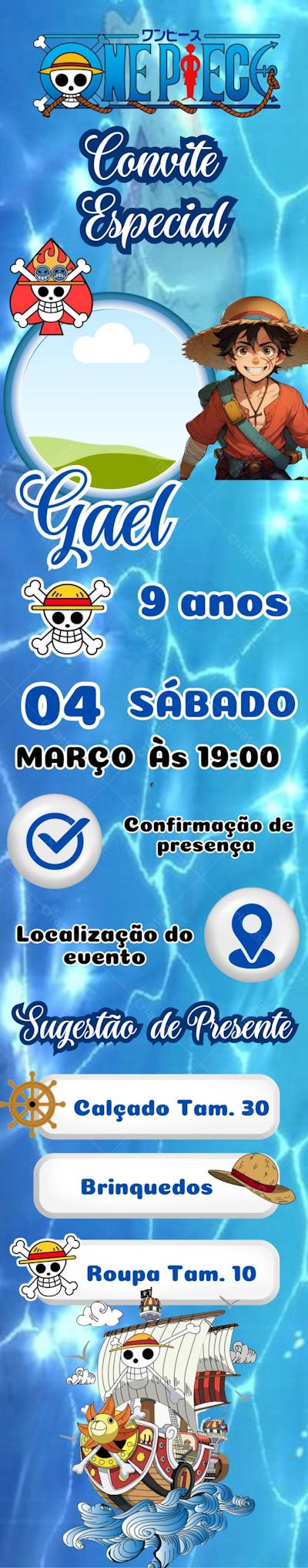 Convite infinito infantil One Piece