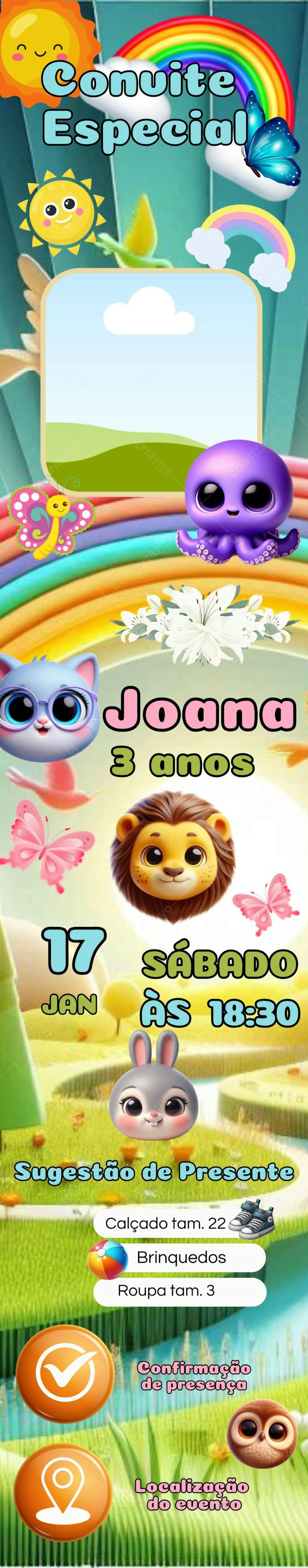 Convite infantil infinito Bolo fofos 