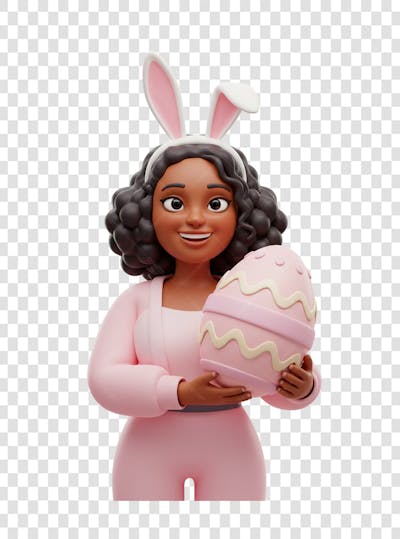 MULHER COM ROUPA DE COELHO SEGURANDO OVO DE PÁSCOA PNG TRANSPARENTE