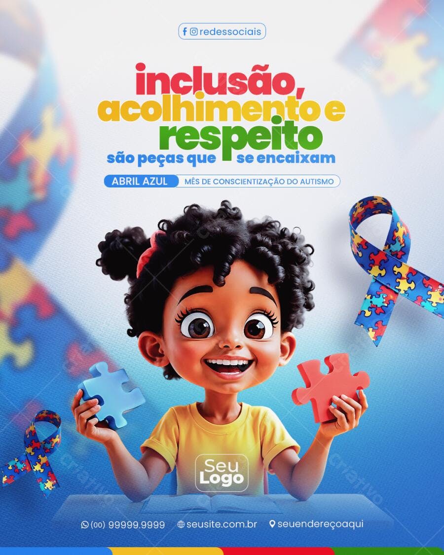 Flyer Abril Azul Conscientização Autismo PSD Editável