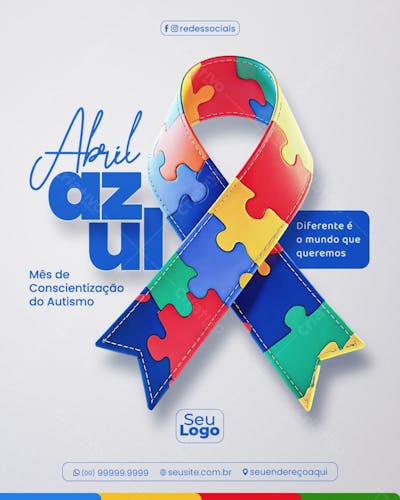 Abril Azul Dia Mundial de Conscientização do Autismo 02 de Abril Social Media PSD Editável