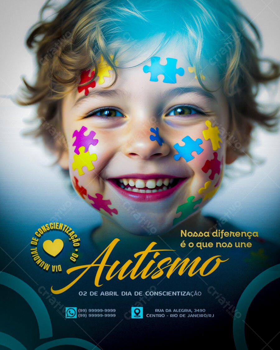 Flyer Dia Mundial do Autismo 02 de Abril PSD Editável