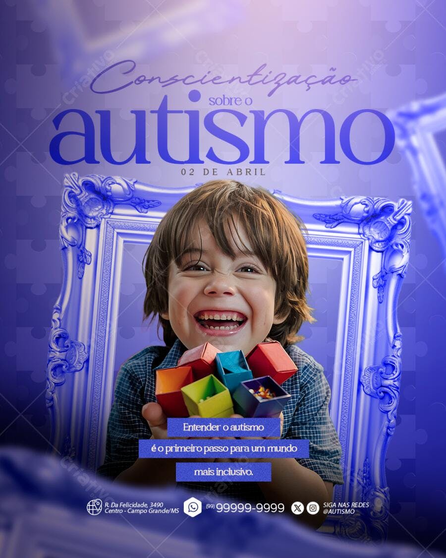 Flyer Dia Mundial da Conscientização do Autismo 02 de Abril PSD Editável