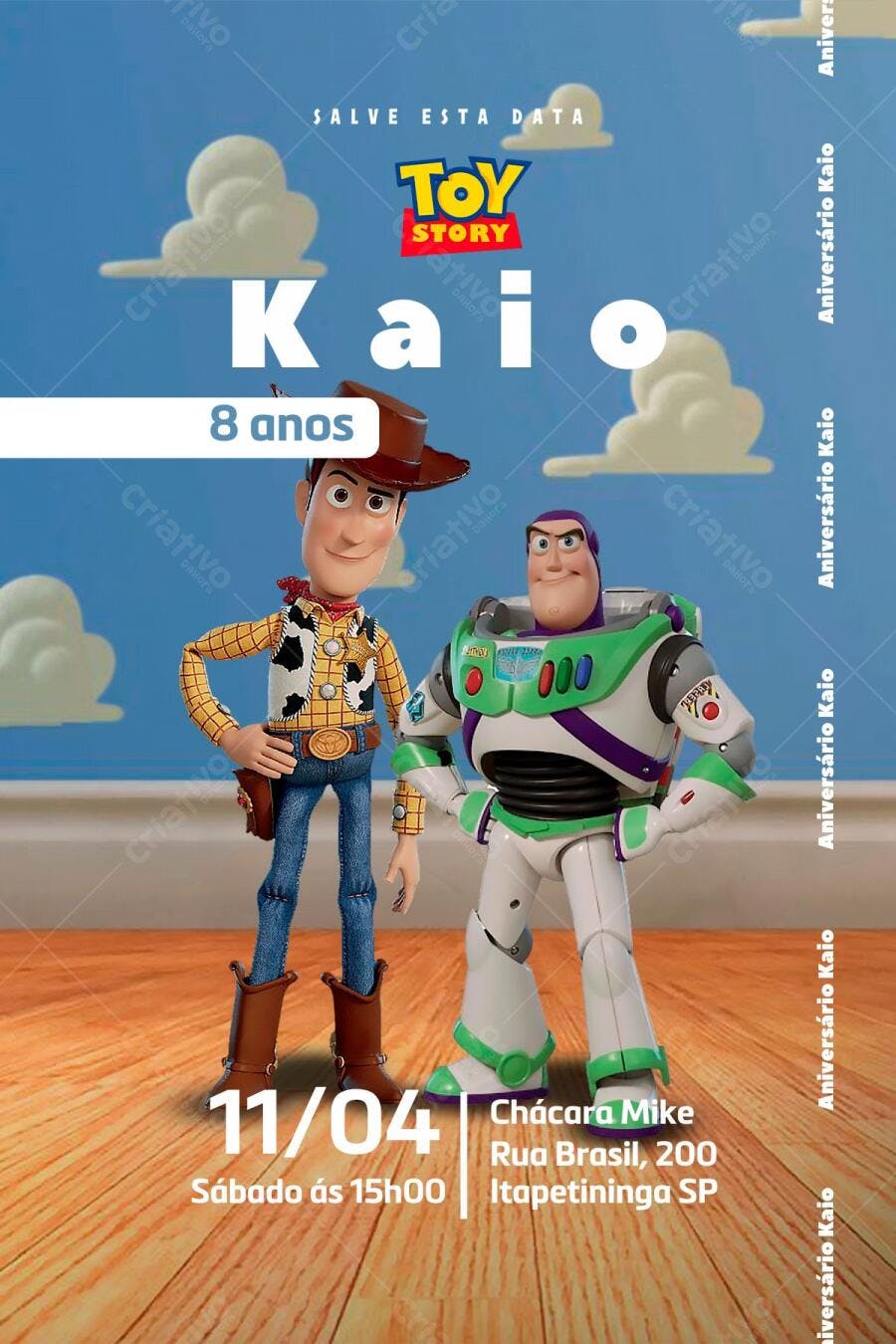 Convite de Aniversário Toy Story com Woody e Buzz Editável no Canva