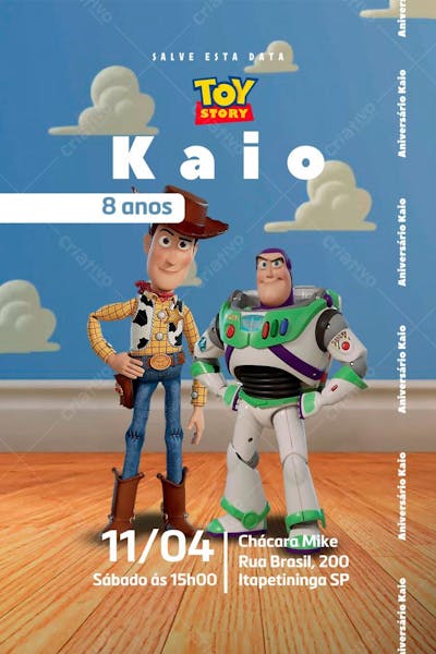 Convite de Aniversário Infantil do Toy Story Editável no Canva