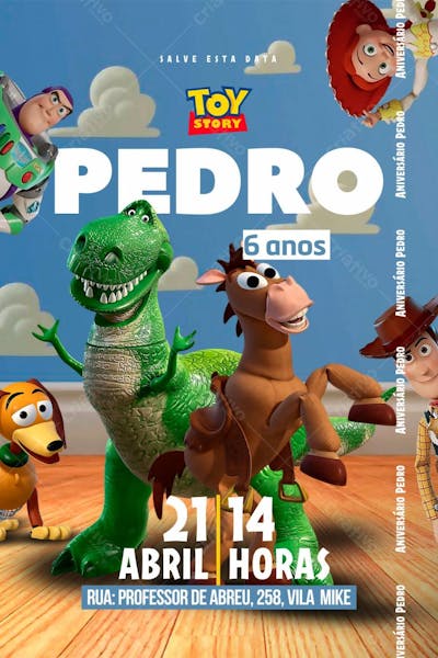 Convite de Aniversário Infantil dos Personagens do Desenho Toy Story Editável no Canva