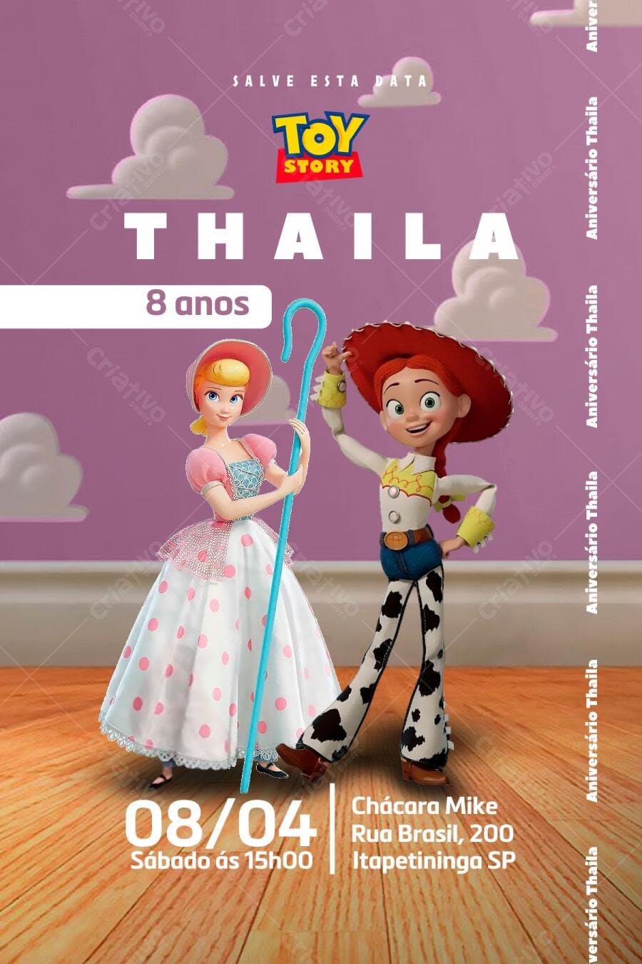Convite de aniversário Toy Story com Woody e Jessie Editável no Canva